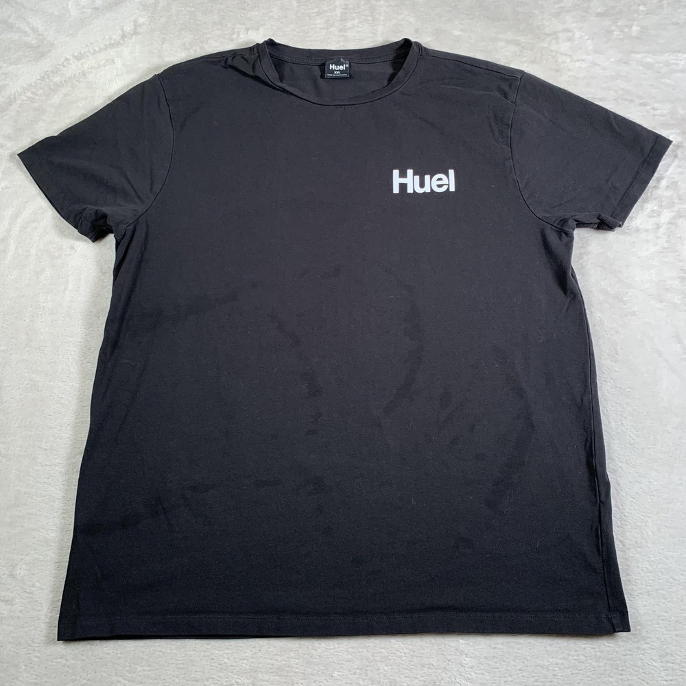 Huel Shirt Mens 2XL Black Crewneck Short Sleeve Cotton Blend Logo Graphic Slim